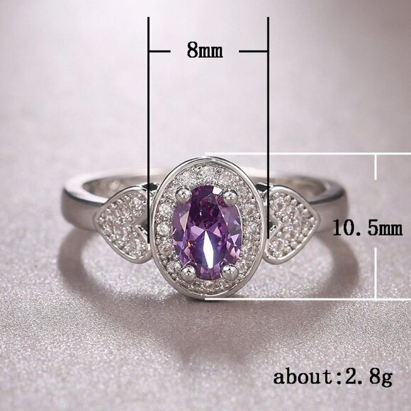 🔥 925 Silver Plated Purple Oval Cut CZ Birthstone Ring, FB16FA1135 - Picture 10 of 10